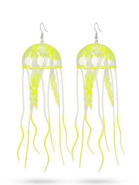 🆕 Neon Yellow Jellyfish Earrings Large Coastal Nautical Beach Lover Ocean NWOT